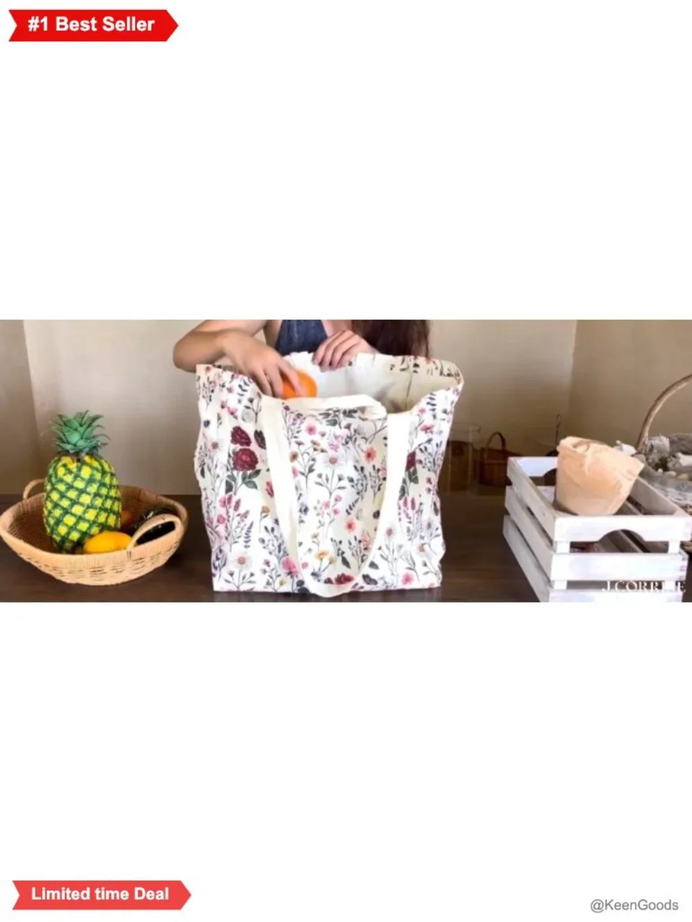 Canvas Tote Bag 8 Pocket Rigid Base & Pouch Floral Vintage Heavy Duty